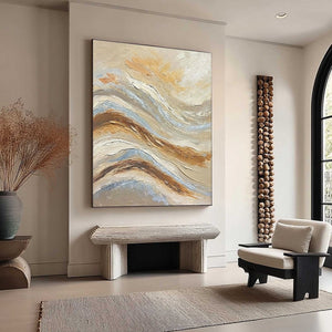 Original COASTAL DRIFT Wabi Sabi textured abstract oil wall art.