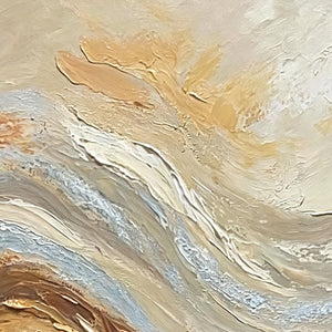 Original handmade COASTAL DRIFT: Textured Wabi Sabi oil painting detail.