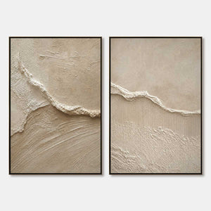 Wabi Sabi textured abstract painting set in beige tones, framed diptych wall art