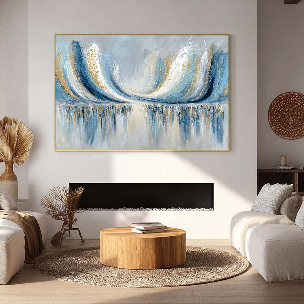 COASTAL ECHOES: Abstract Gold & Blue Textured Seascape Painting