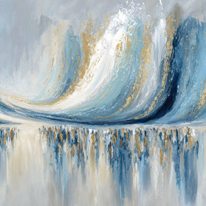 COASTAL ECHOES: Abstract Gold & Blue Textured Seascape Painting