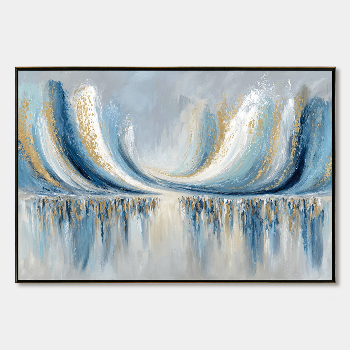 COASTAL ECHOES: Abstract Gold & Blue Textured Seascape Painting