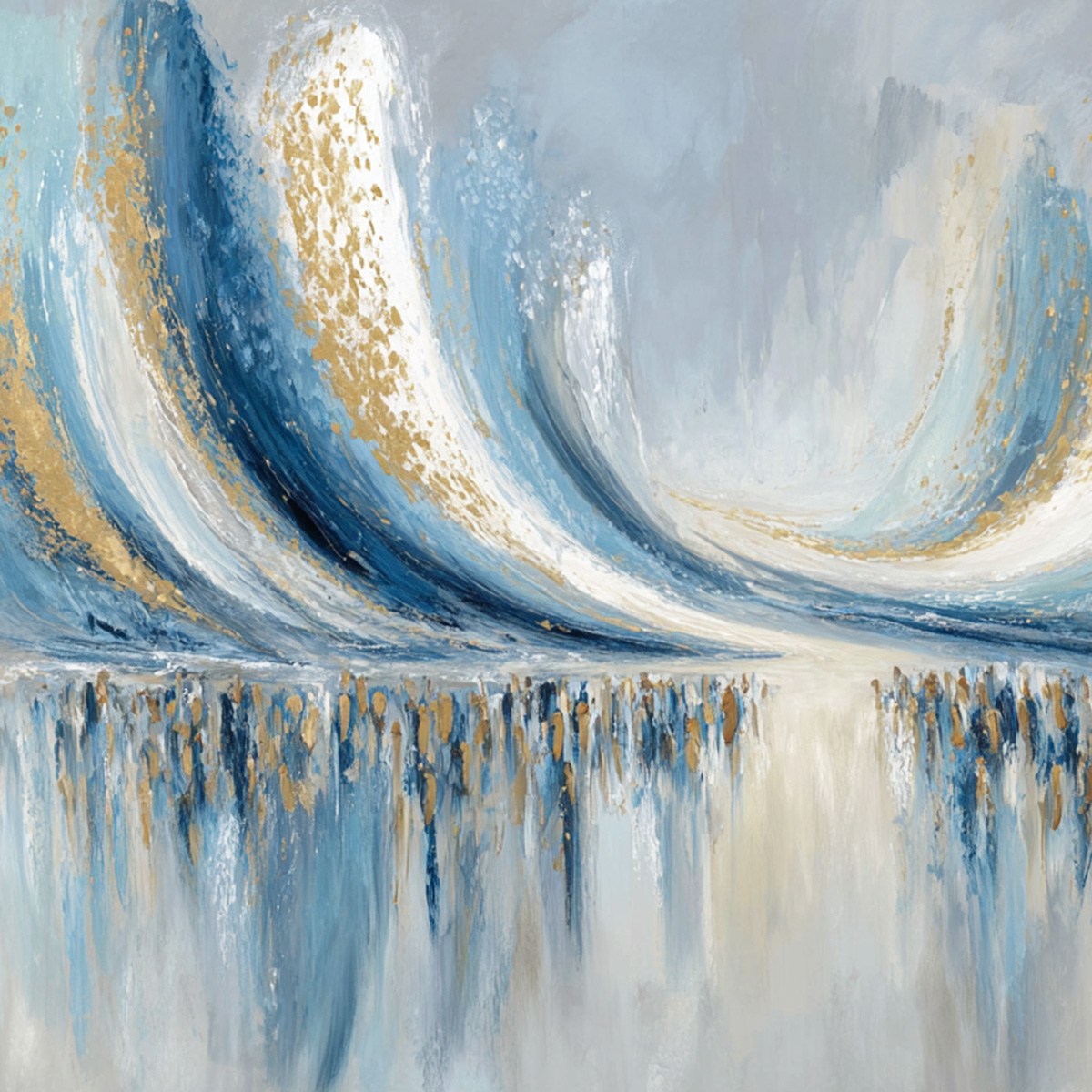 COASTAL ECHOES: Abstract Gold & Blue Textured Seascape Painting