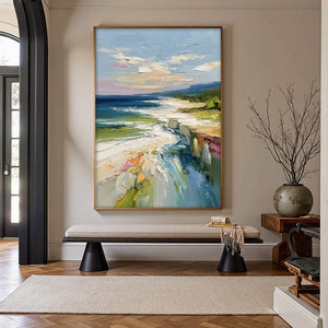 COASTAL EMBRACE: Textured Impasto Seascape Oil Painting for Wall Decor