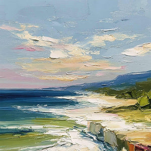 COASTAL EMBRACE: Textured Impasto Seascape Oil Painting for Wall Decor