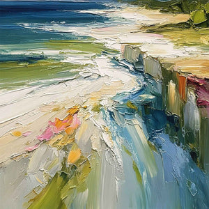 COASTAL EMBRACE: Textured Impasto Seascape Oil Painting for Wall Decor