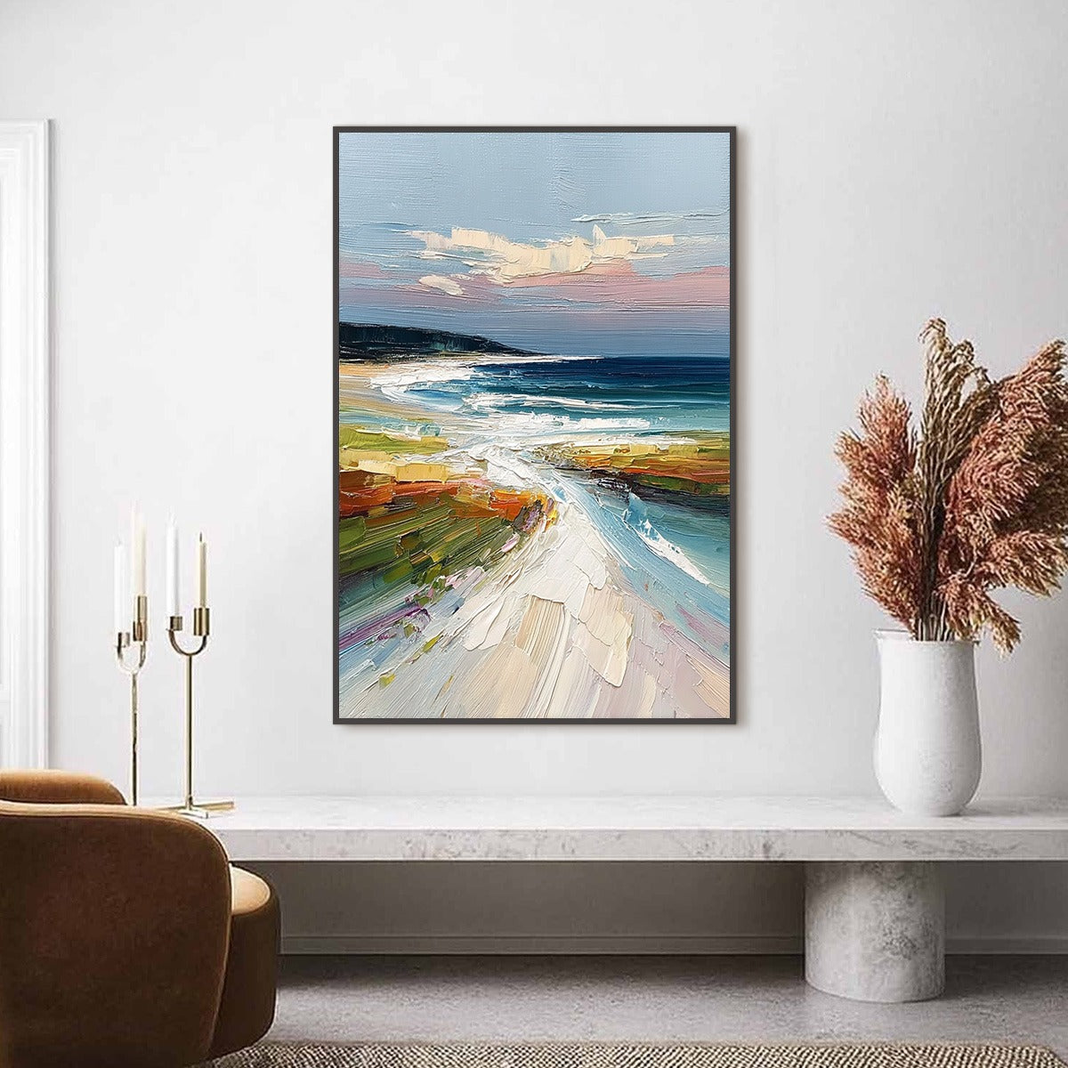 COASTAL EMBRACE: Textured Impasto Seascape Oil Painting