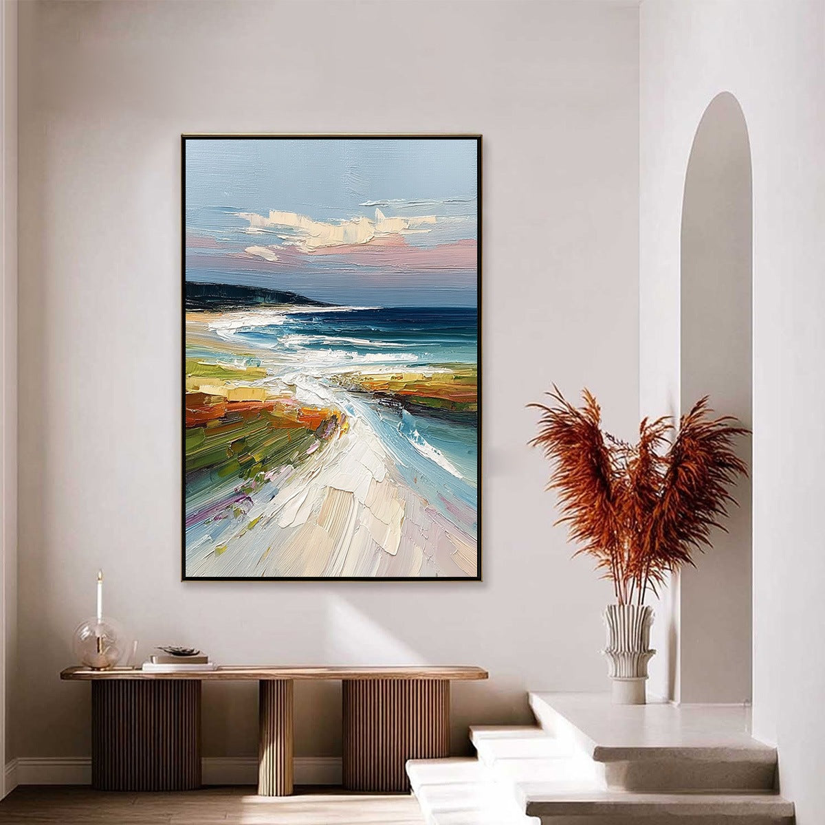 COASTAL EMBRACE: Textured Impasto Seascape Oil Painting