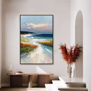 COASTAL EMBRACE: Textured Impasto Seascape Oil Painting