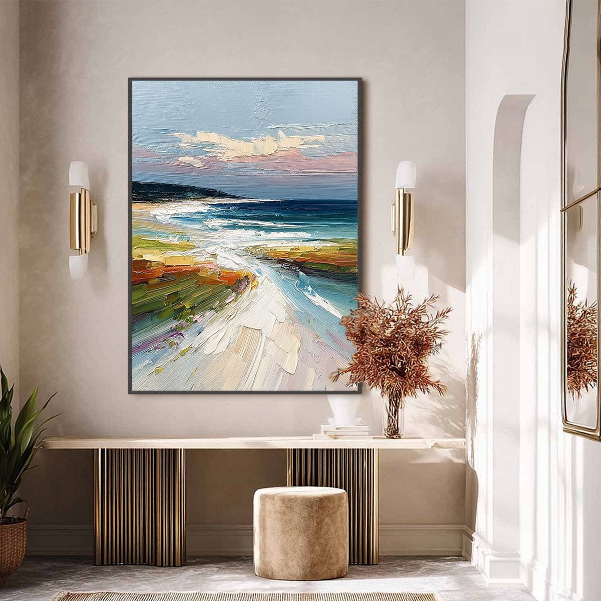 COASTAL EMBRACE: Textured Impasto Seascape Oil Painting