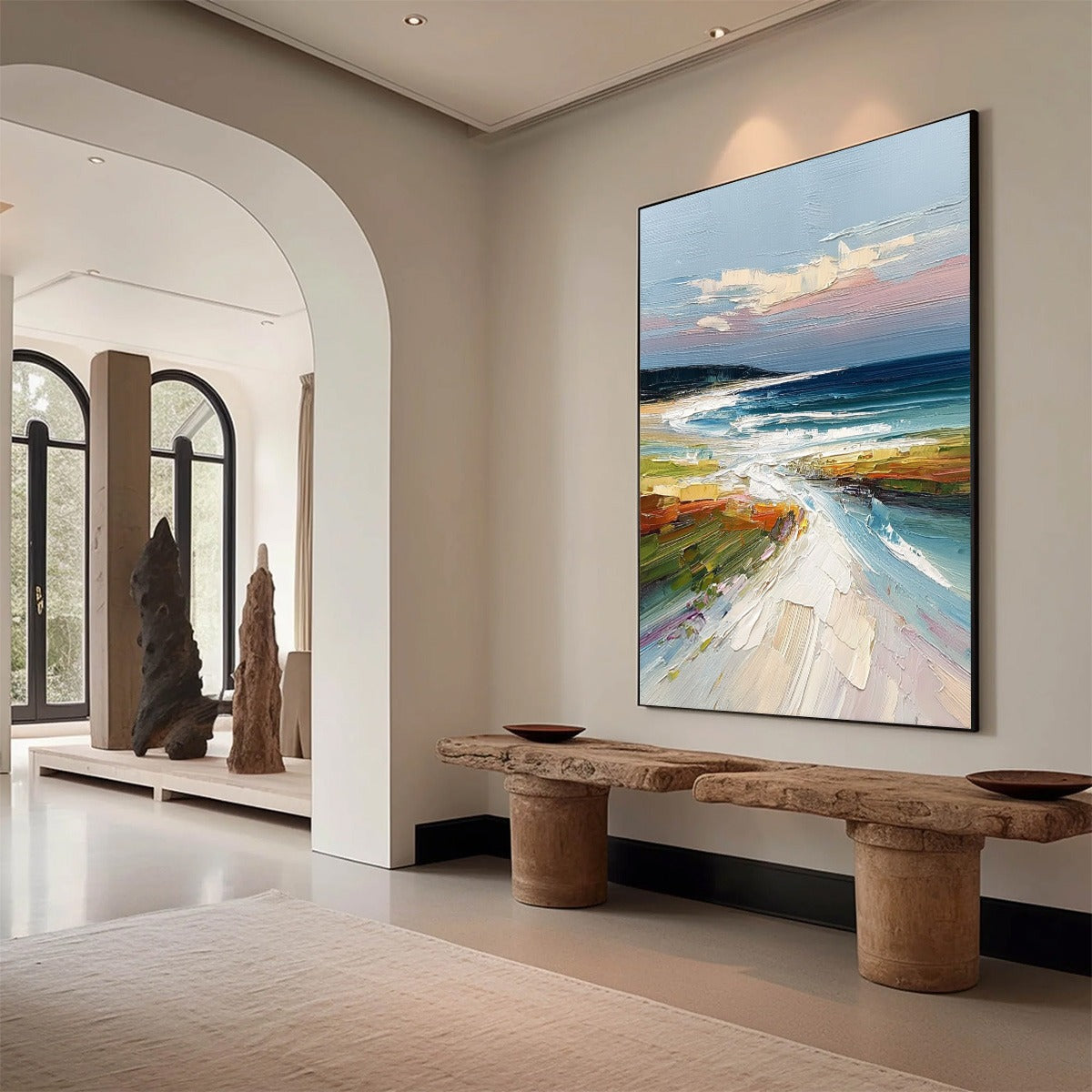 COASTAL EMBRACE: Textured Impasto Seascape Oil Painting