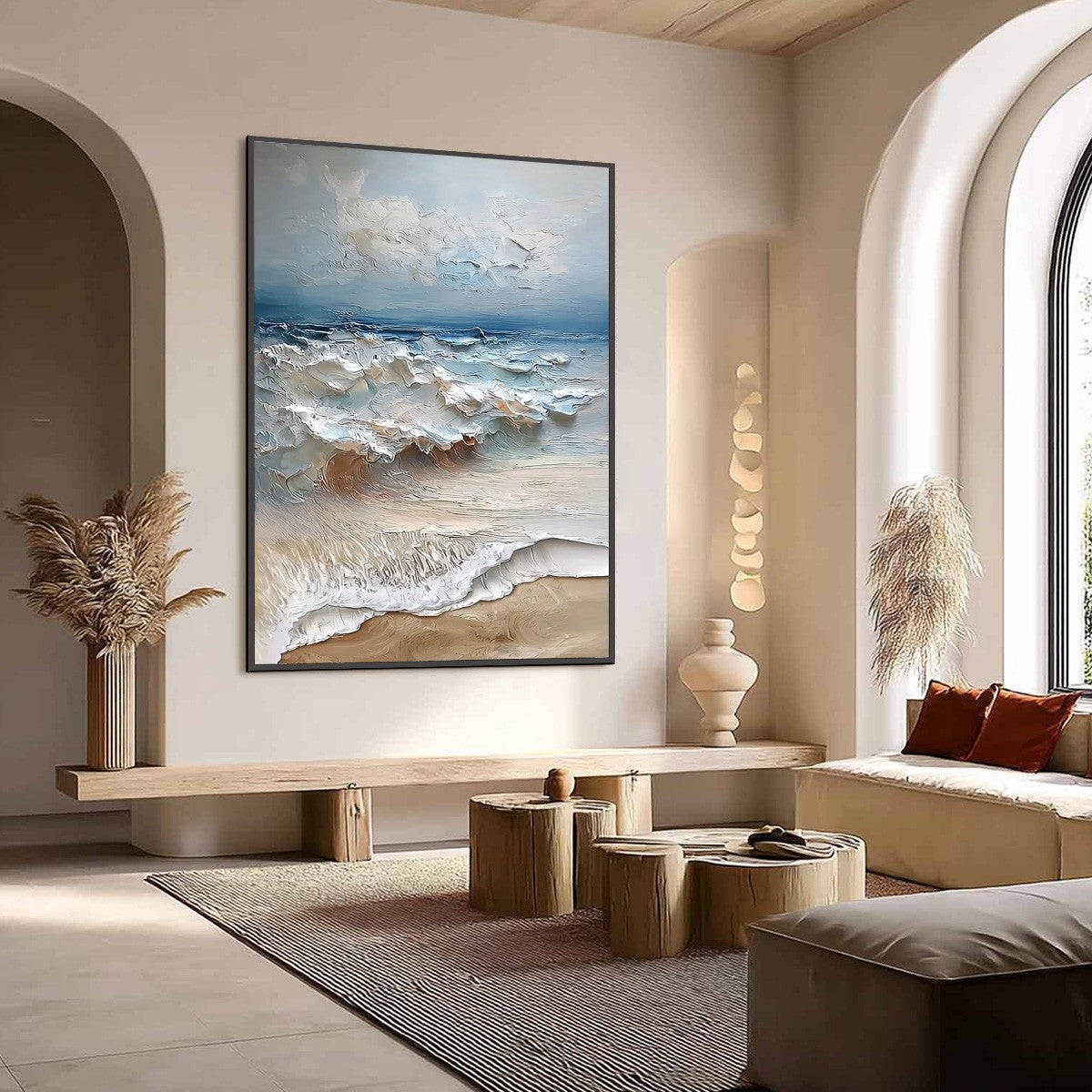 COASTAL EMBRACE: Textured Impasto Seascape Oil Painting