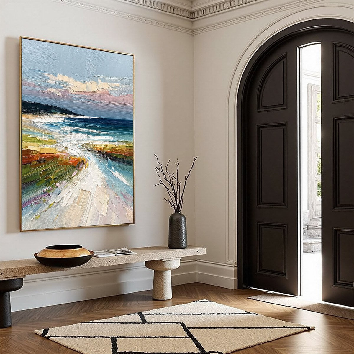 COASTAL EMBRACE: Textured Impasto Seascape Oil Painting