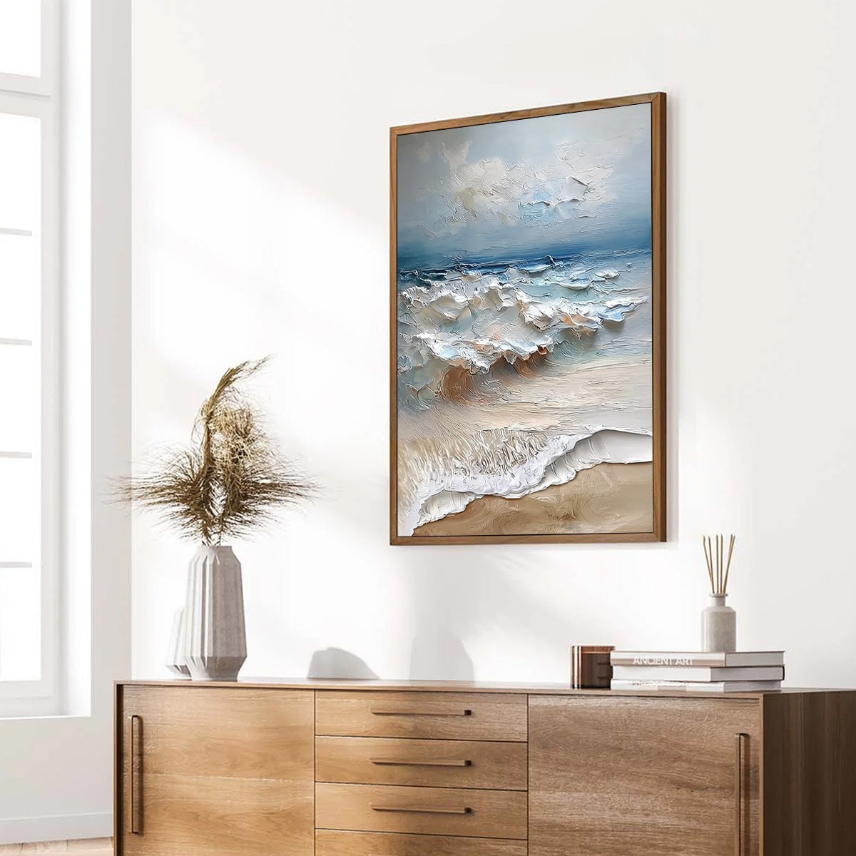 COASTAL EMBRACE: Textured Impasto Seascape Oil Painting