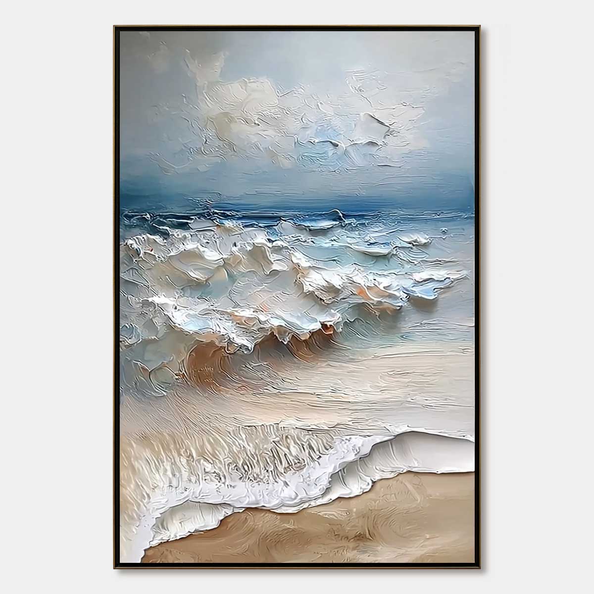 COASTAL EMBRACE: Textured Impasto Seascape Oil Painting