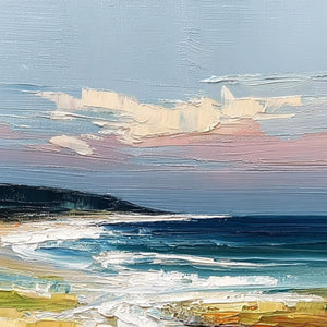 COASTAL EMBRACE: Textured Impasto Seascape Oil Painting