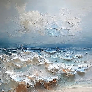 COASTAL EMBRACE: Textured Impasto Seascape Oil Painting