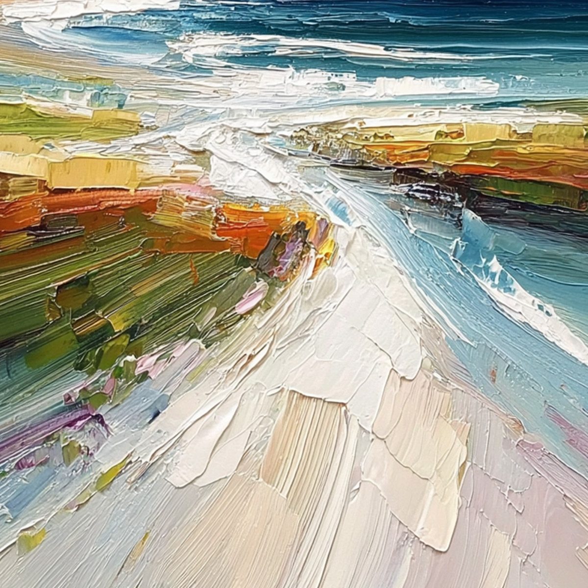 COASTAL EMBRACE: Textured Impasto Seascape Oil Painting