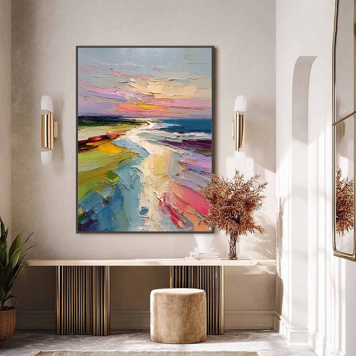 COASTAL EMBRACE: Textured Vertical Coastal Landscape Impasto Painting