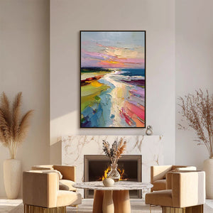COASTAL EMBRACE: Textured Vertical Coastal Landscape Impasto Painting