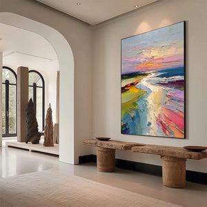 COASTAL EMBRACE: Textured Vertical Coastal Landscape Impasto Painting