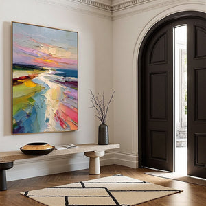 COASTAL EMBRACE: Textured Vertical Coastal Landscape Impasto Painting