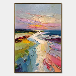 COASTAL EMBRACE: Textured Vertical Coastal Landscape Impasto Painting