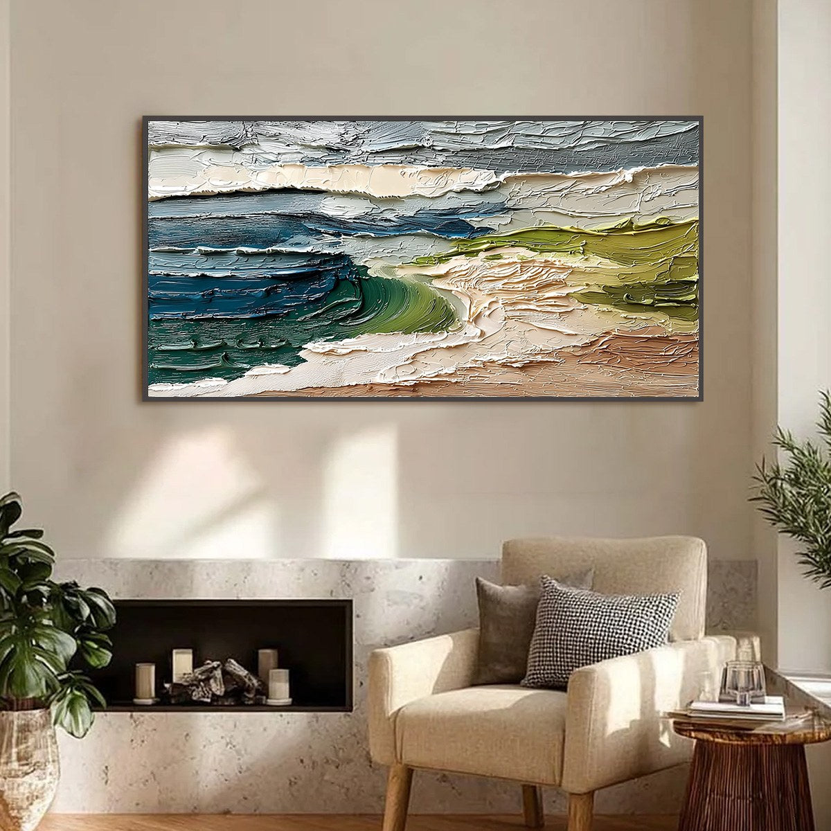 COASTAL EMBRACE: Textured Wabi Sabi Seascape Impasto Painting