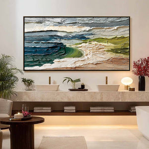 COASTAL EMBRACE: Textured Wabi Sabi Seascape Impasto Painting