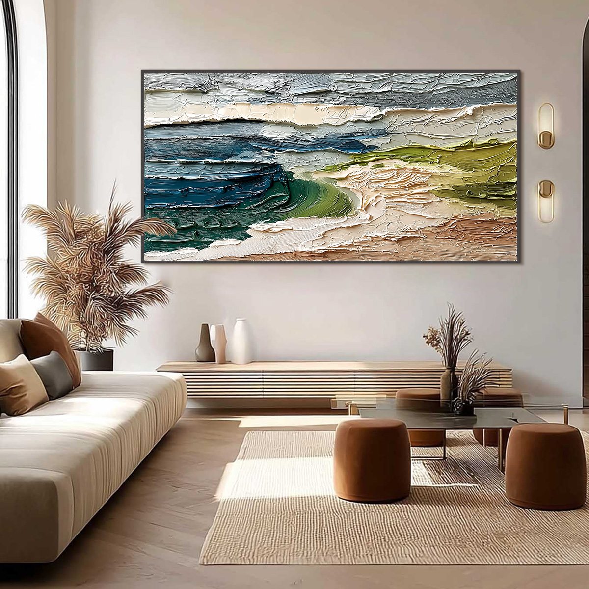 COASTAL EMBRACE: Textured Wabi Sabi Seascape Impasto Painting
