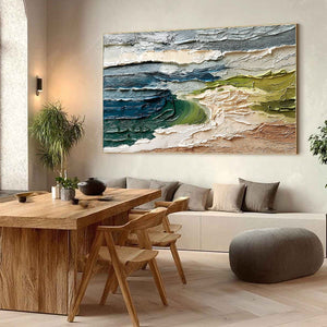 COASTAL EMBRACE: Textured Wabi Sabi Seascape Impasto Painting