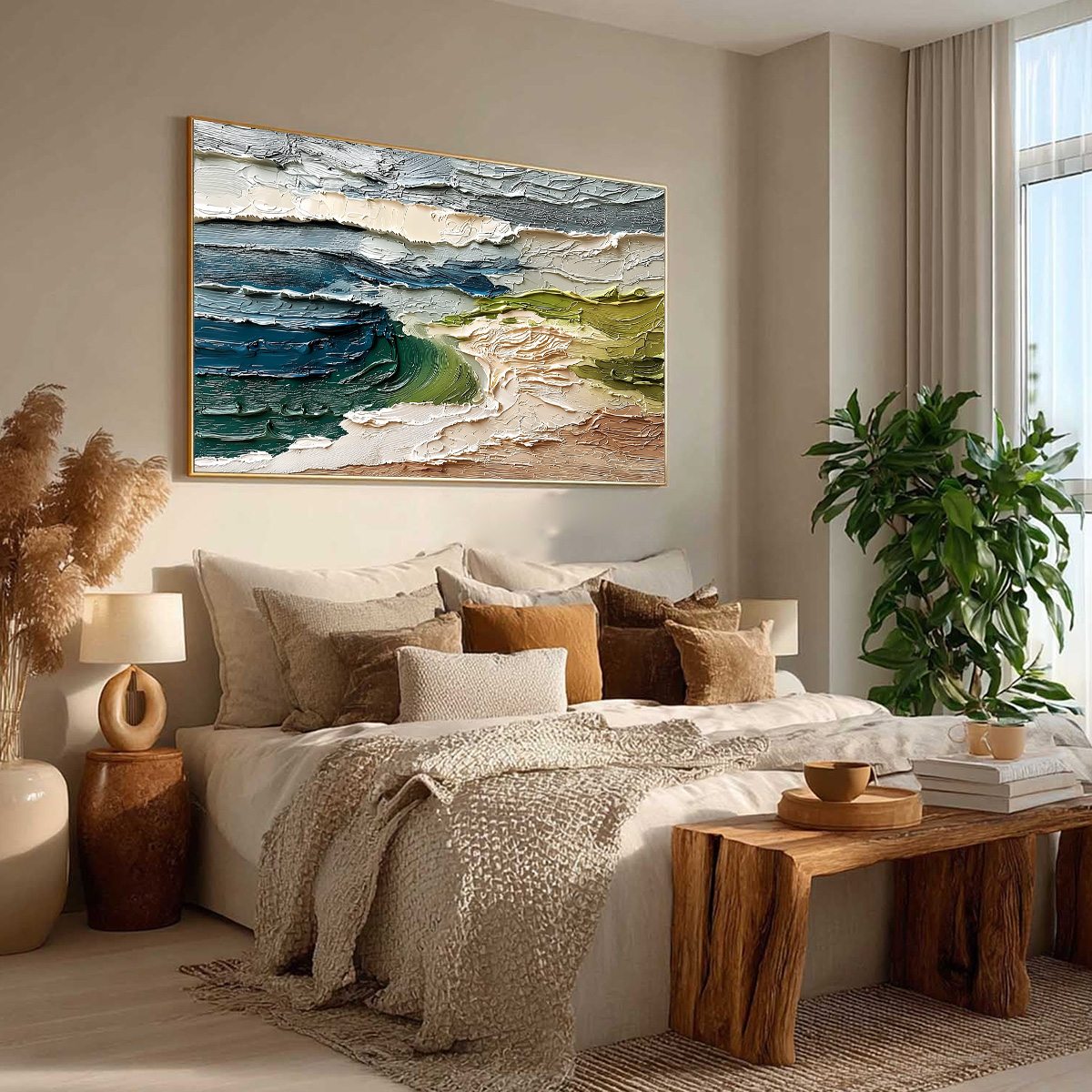 COASTAL EMBRACE: Textured Wabi Sabi Seascape Impasto Painting
