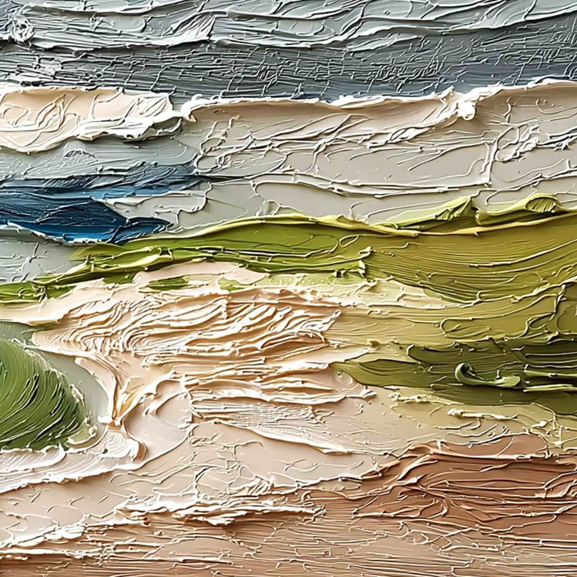 COASTAL EMBRACE: Textured Wabi Sabi Seascape Impasto Painting