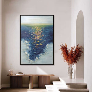 COASTAL GLOW: Textured Impasto Ocean Sunset Abstract Oil Painting