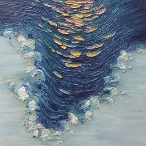 COASTAL GLOW: Textured Impasto Ocean Sunset Abstract Oil Painting