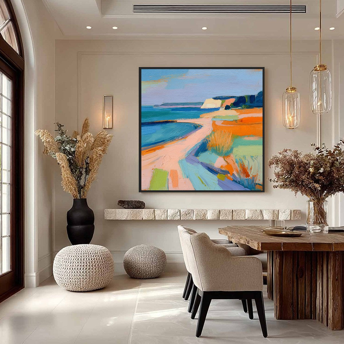 COASTAL GLOW: Textured Impasto Seascape Oil Painting for Coastal Decor