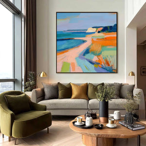 COASTAL GLOW: Textured Impasto Seascape Oil Painting for Coastal Decor
