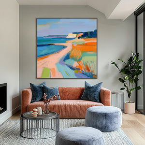 COASTAL GLOW: Textured Impasto Seascape Oil Painting for Coastal Decor
