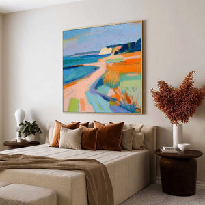 COASTAL GLOW: Textured Impasto Seascape Oil Painting for Coastal Decor