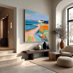 COASTAL GLOW: Textured Impasto Seascape Oil Painting for Coastal Decor