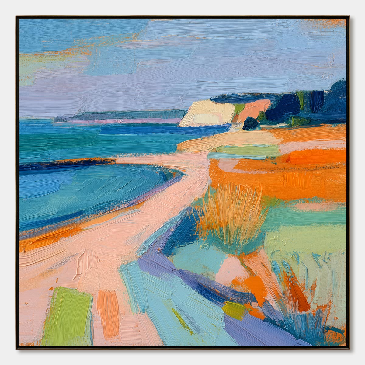 COASTAL GLOW: Textured Impasto Seascape Oil Painting for Coastal Decor