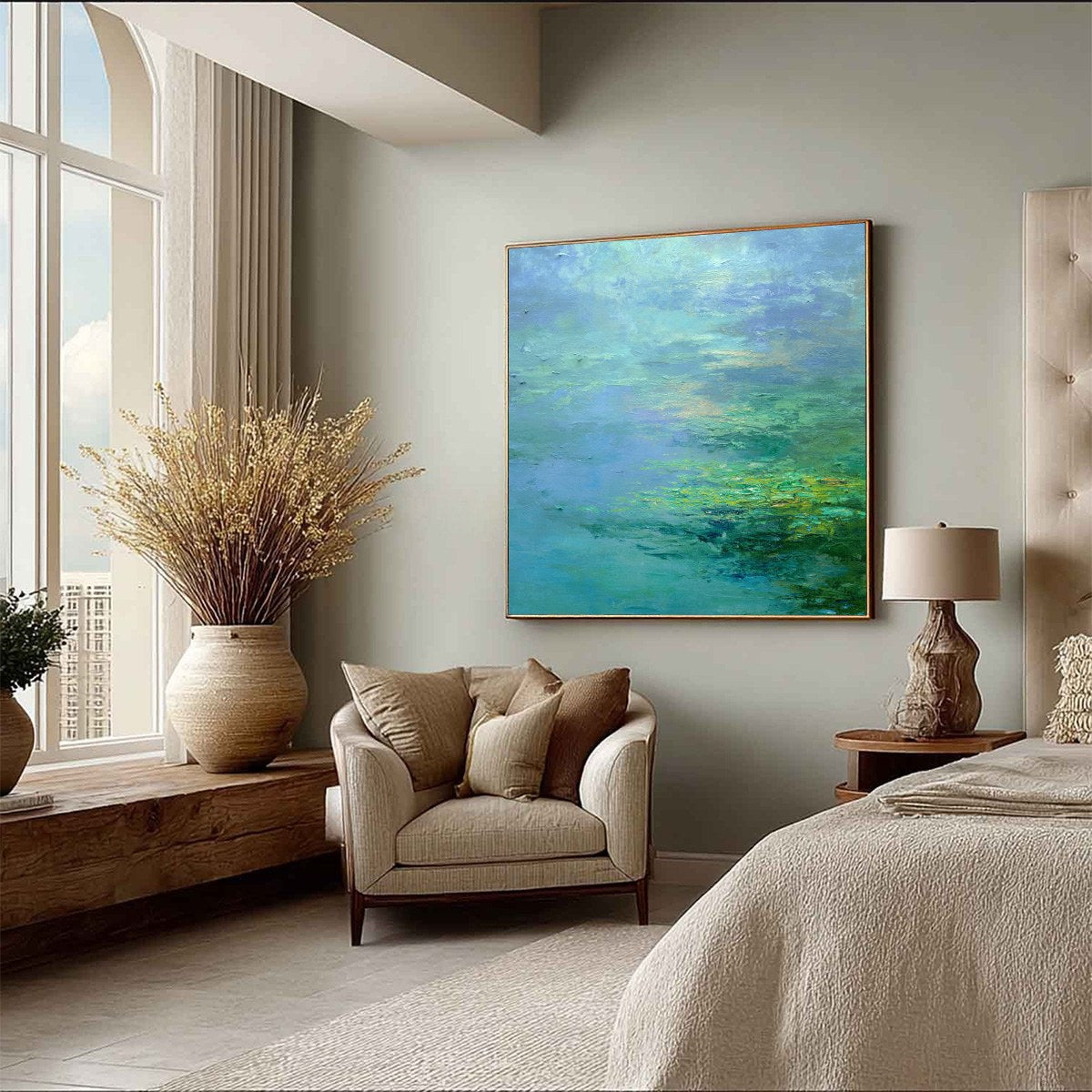 COASTAL MIST: Textured Abstract Wabi Sabi Seascape Painting