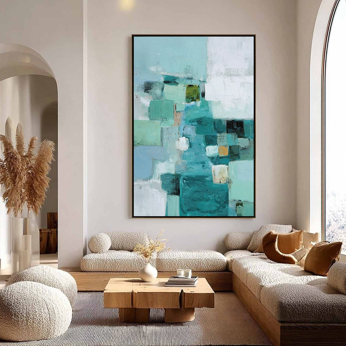 COASTAL MOSAIC: Textured Abstract Painting in Teal and Blue