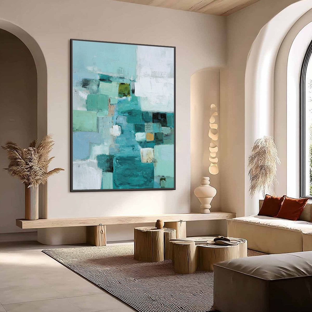 COASTAL MOSAIC: Textured Abstract Painting in Teal and Blue