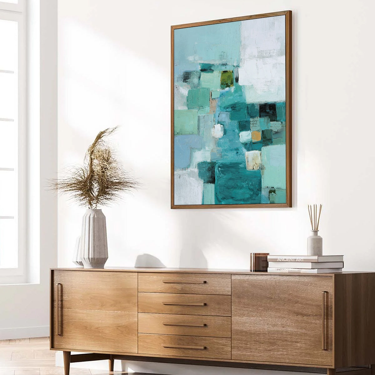 COASTAL MOSAIC: Textured Abstract Painting in Teal and Blue