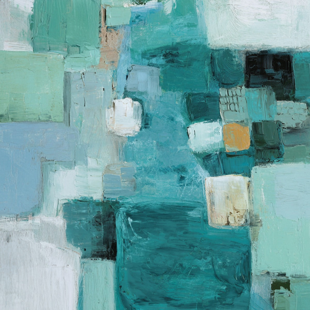 COASTAL MOSAIC: Textured Abstract Painting in Teal and Blue