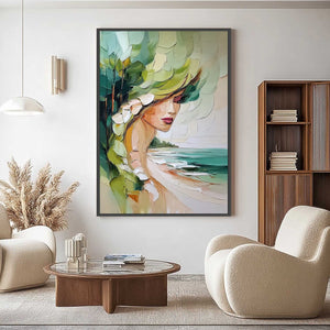 COASTAL MUSE: Textured Impasto Portrait Painting of a Woman by the Sea