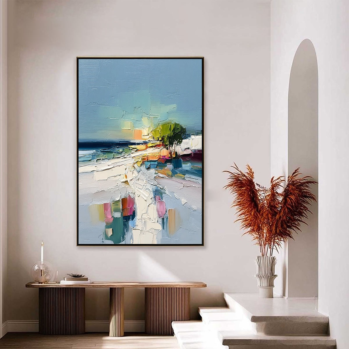 COASTAL PATH: Textured Palette Knife Abstract Seascape Painting