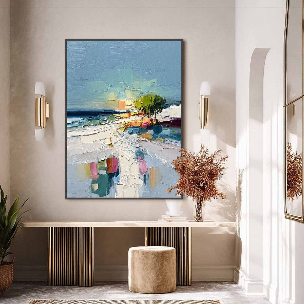 COASTAL PATH: Textured Palette Knife Abstract Seascape Painting