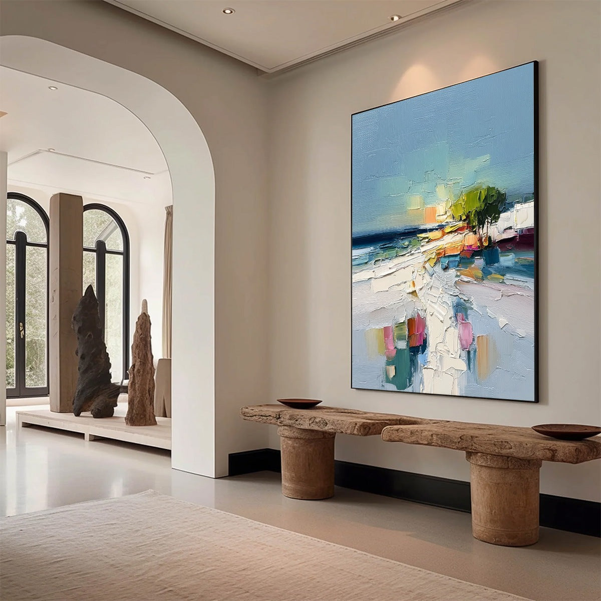 COASTAL PATH: Textured Palette Knife Abstract Seascape Painting